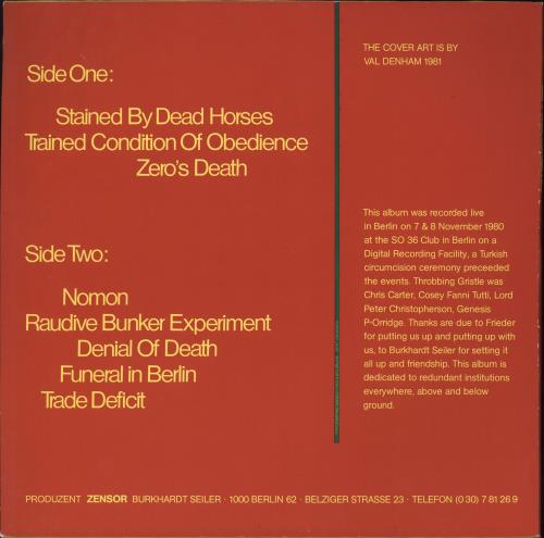 Throbbing Gristle Funeral In Berlin vinyl LP album (LP record) German THGLPFU712793