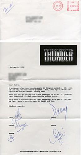 Thunder Autographed Letter handbill UK THUHBAU147448