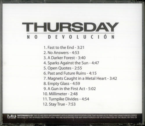 Thursday No Devolucion CD-R acetate US TUSCRNO536630