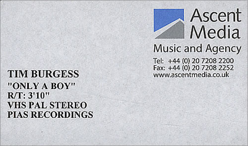 Tim Burgess Only A Boy video (VHS or PAL or NTSC) UK TBUVION268809