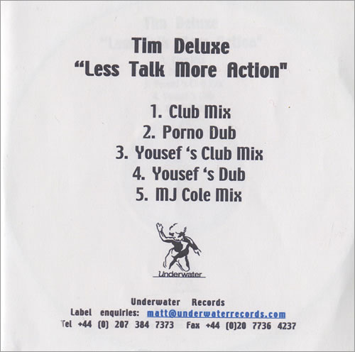 Tim Deluxe Less Talk More Action - Remixes CD-R acetate UK TJXCRLE472250