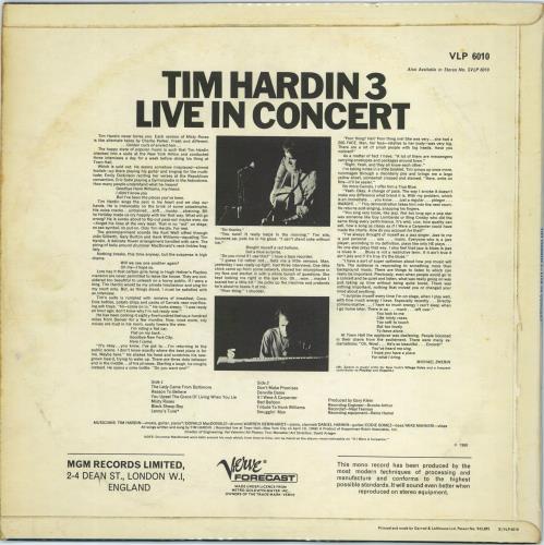 Tim Hardin Tim Hardin 3 - Live In Concert vinyl LP album (LP record) UK HDILPTI769595
