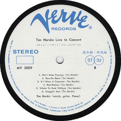 Tim Hardin Tim Hardin Live In Concert vinyl LP album (LP record) Japanese HDILPTI335037