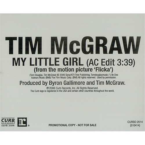 Tim McGraw My Little Girl CD single (CD5 / 5") US IGWC5MY407403