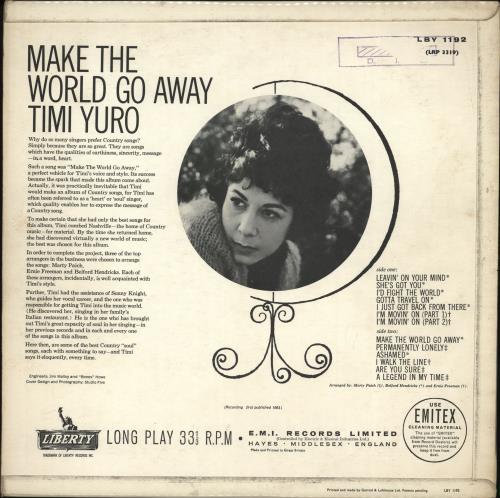 Timi Yuro Make The World Go Away vinyl LP album (LP record) UK TYULPMA705071