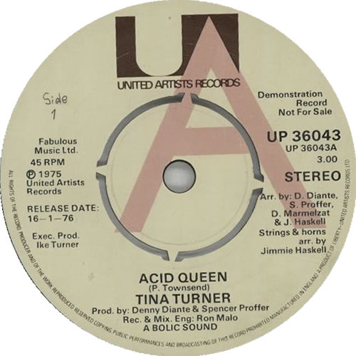 Tina Turner Acid Queen - A Label 7" vinyl single (7 inch record / 45) UK TUR07AC43332