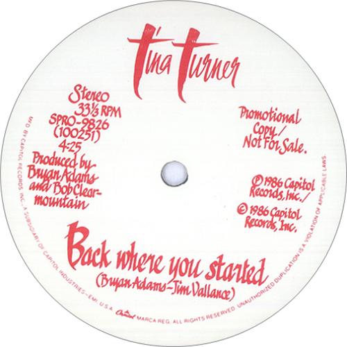 Tina Turner Back Where You Started 12" vinyl single (12 inch record / Maxi-single) US TUR12BA21021