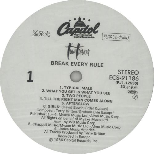 Tina Turner Break Every Rule vinyl LP album (LP record) Japanese TURLPBR88911