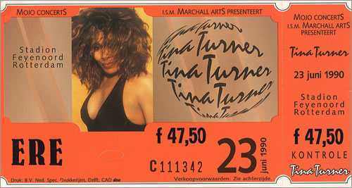 Tina Turner Pair of Tickets For Rotterdam concert ticket Dutch TURTIPA410022
