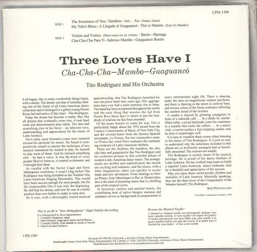 Tito Rodriguez Three Loves Have I: Cha-Cha-Cha-Mambo-Guaguanco vinyl LP album (LP record) UK UIVLPTH735786
