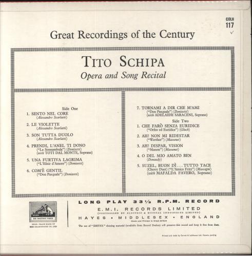 Tito Schipa Operatic and Song Recital vinyl LP album (LP record) UK U35LPOP536541