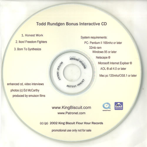 Todd Rundgren Bonus Interactive CD CD-ROM US TODROBO559944