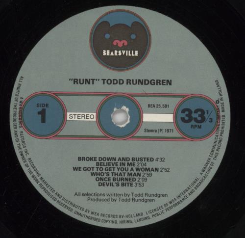 Todd Rundgren Runt vinyl LP album (LP record) Dutch TODLPRU803524