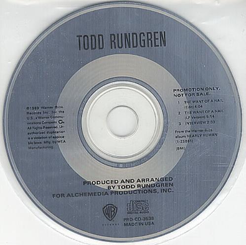 Todd Rundgren The Want Of A Nail CD single (CD5 / 5") US TODC5TH385011