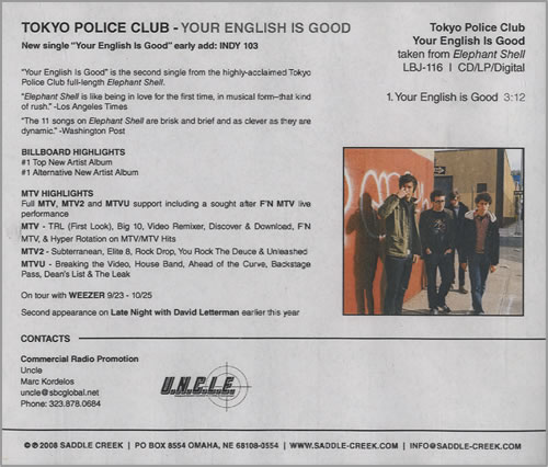 Tokyo Police Club Your English Is Good CD-R acetate US KYPCRYO451920