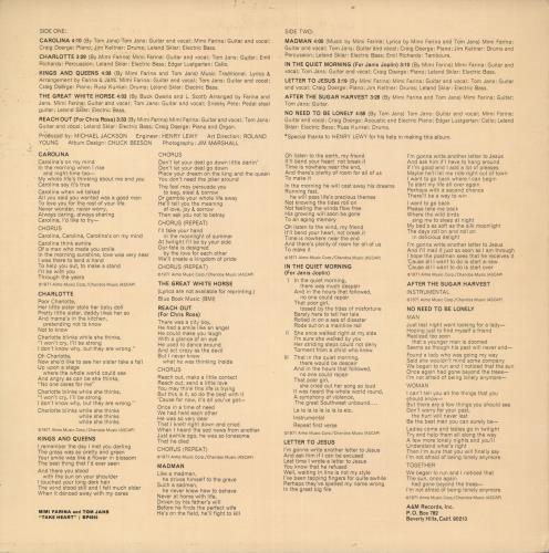 Tom Jans Take Heart vinyl LP album (LP record) US URZLPTA719655