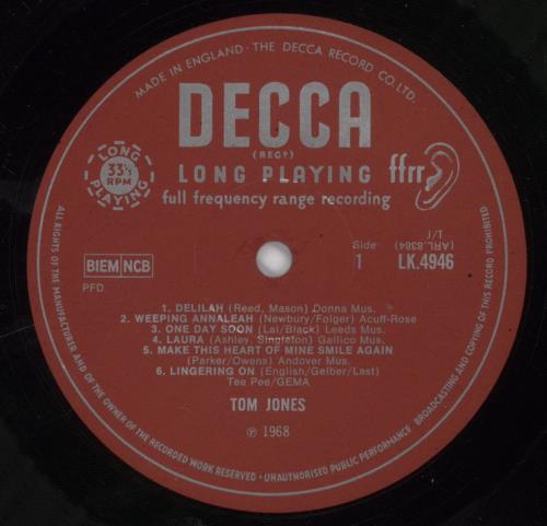 Tom Jones Delilah vinyl LP album (LP record) UK TJOLPDE334801