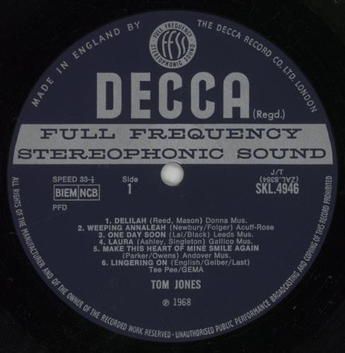 Tom Jones Delilah vinyl LP album (LP record) UK TJOLPDE36490