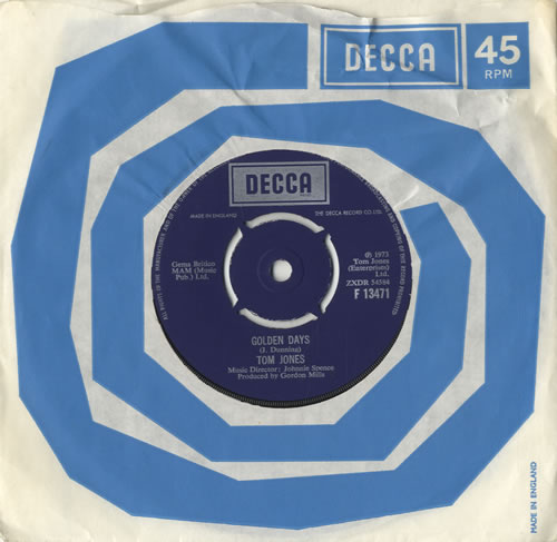Tom Jones Golden Days 7" vinyl single (7 inch record / 45) UK TJO07GO520897
