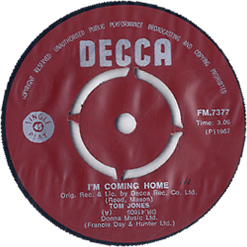 Tom Jones I'm Coming Home + P/S 7" vinyl single (7 inch record / 45) South African TJO07IM629585