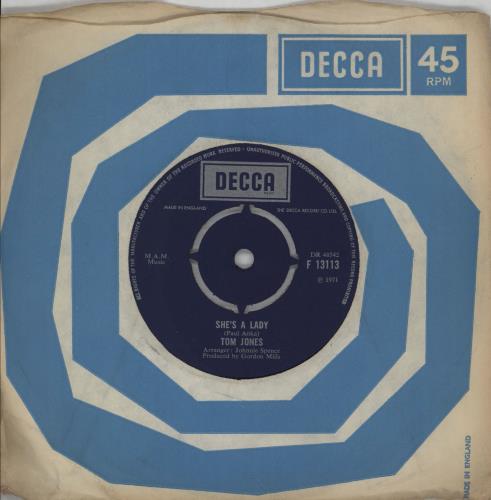 Tom Jones She's A Lady 7" vinyl single (7 inch record / 45) UK TJO07SH750807