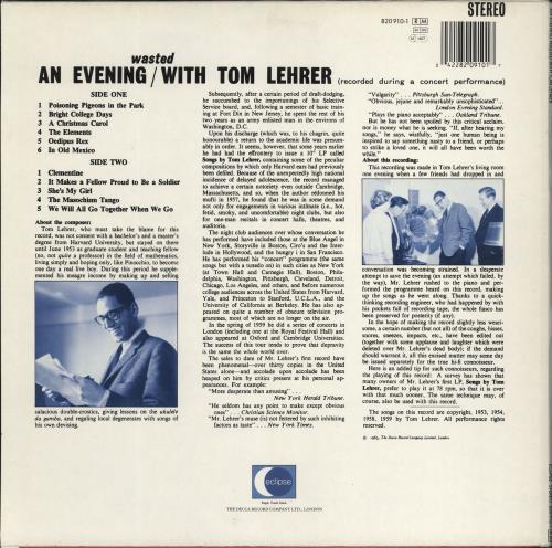 Tom Lehrer An Evening Wasted With Tom Lehrer vinyl LP album (LP record) Dutch TL.LPAN766232