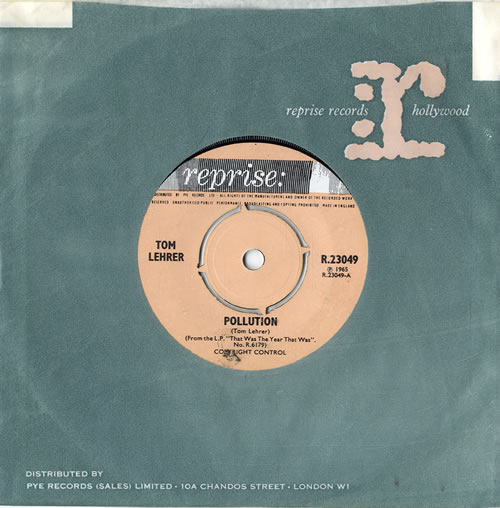 Tom Lehrer Pollution 7" vinyl single (7 inch record / 45) UK TL.07PO604174
