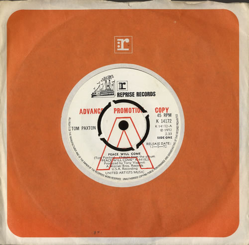 Tom Paxton Peace Will Come 7" vinyl single (7 inch record / 45) UK TPX07PE587816