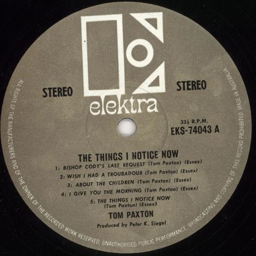 Tom Paxton The Things I Notice Now vinyl LP album (LP record) Australian TPXLPTH724690