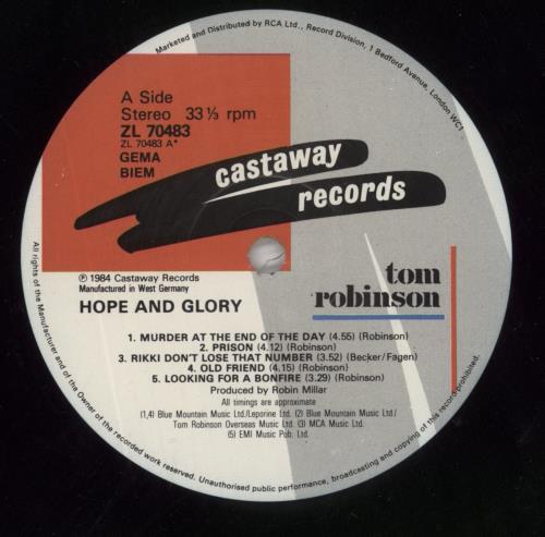Tom Robinson Hope And Glory - Promo vinyl LP album (LP record) German TMRLPHO863555