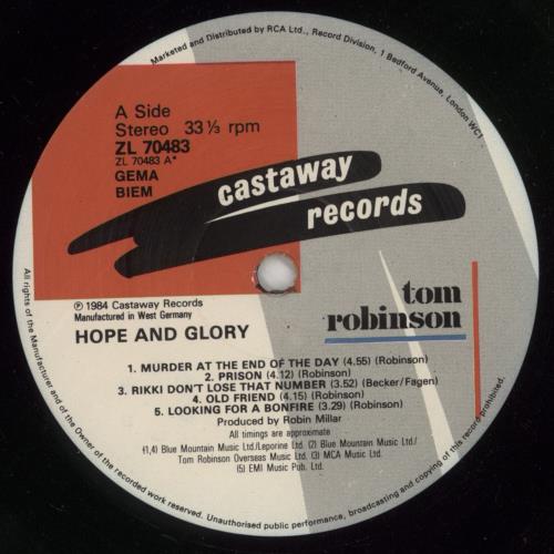 Tom Robinson Hope And Glory vinyl LP album (LP record) German TMRLPHO683473