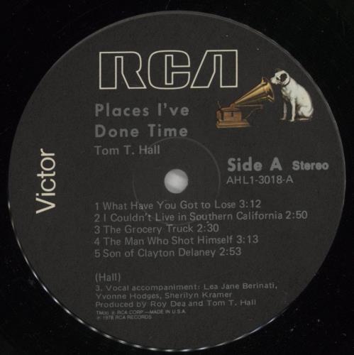 Tom T. Hall Places I've Done Time vinyl LP album (LP record) US T2VLPPL437295