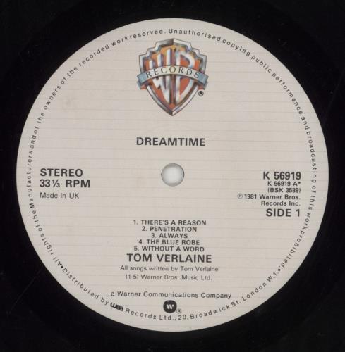 Tom Verlaine Dreamtime vinyl LP album (LP record) UK TMVLPDR617028