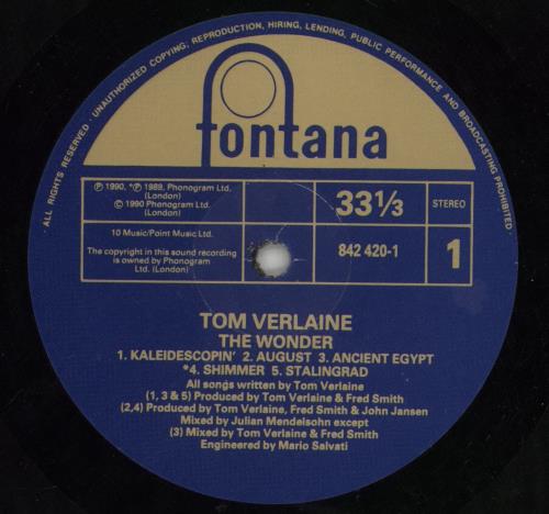 Tom Verlaine The Wonder vinyl LP album (LP record) UK TMVLPTH416748