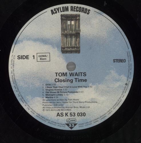 Tom Waits Closing Time vinyl LP album (LP record) German TMWLPCL337801