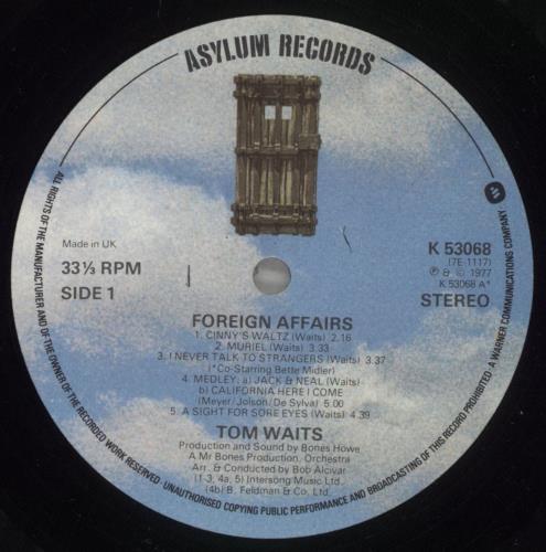 Tom Waits Foreign Affairs - EX vinyl LP album (LP record) UK TMWLPFO661916