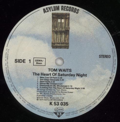 Tom Waits The Heart Of Saturday Night - Prime Cuts sticker vinyl LP album (LP record) German TMWLPTH867047