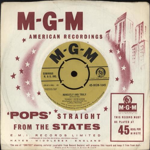 Tommy Edwards Honestly And Truly 7" vinyl single (7 inch record / 45) UK T0M07HO722849