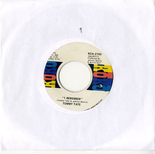 Tommy Tate I Remember 7" vinyl single (7 inch record / 45) US VXT07IR573160