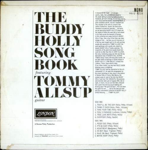 Tommy Allsup The Buddy Holly Songbook UK vinyl LP album (LP record