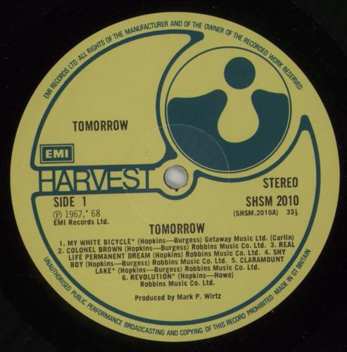 Tomorrow Tomorrow vinyl LP album (LP record) UK RRWLPTO595443