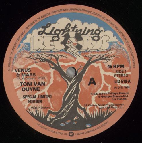 Toni Van Duyne Venus & Mars 12" vinyl single (12 inch record / Maxi-single) UK X4X12VE663969