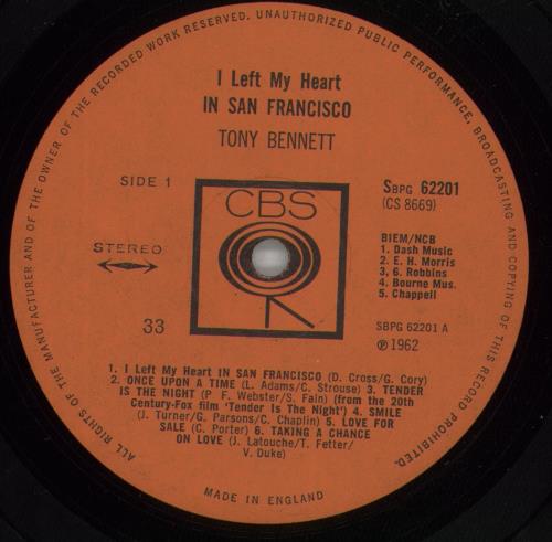 Tony Bennett I Left My Heart In San Francisco - Stereo vinyl LP album (LP record) UK ONYLPIL363377