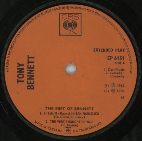 Tony Bennett The Best Of Bennett 7" vinyl single (7 inch record / 45) UK ONY07TH548546