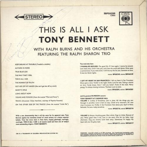 Tony Bennett This Is All I Ask - Autographed vinyl LP album (LP record) UK ONYLPTH693489