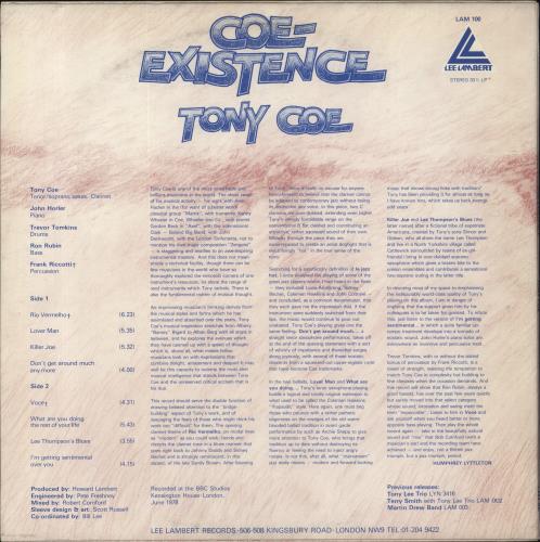 Tony Coe Coe-Existence vinyl LP album (LP record) UK 6TCLPCO471114