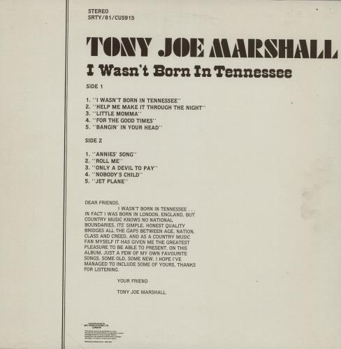 Tony Joe Marshall I Wasn't Born In Tennessee vinyl LP album (LP record) UK 21VLPIW760998