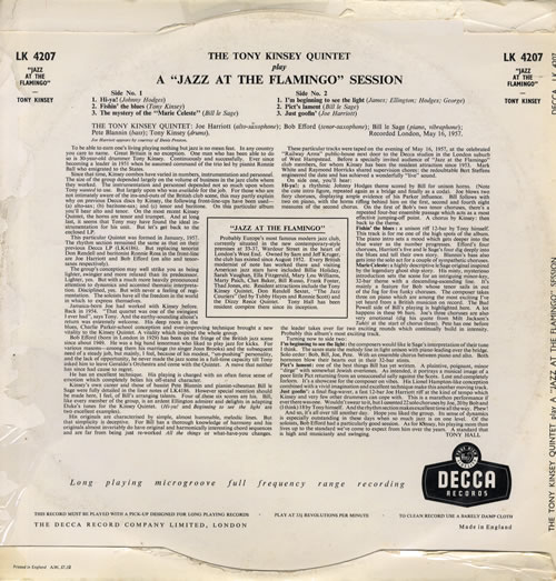 Tony Kinsey A 'Jazz At The Flamingo' Session - VG vinyl LP album (LP record) UK U94LPAJ553899