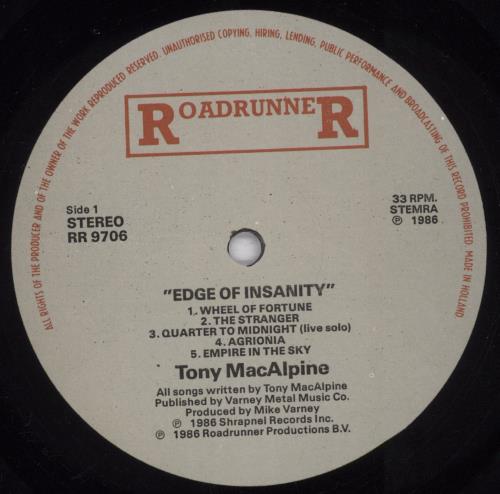 Tony MacAlpine Edge Of Insanity vinyl LP album (LP record) Dutch ACALPED388757