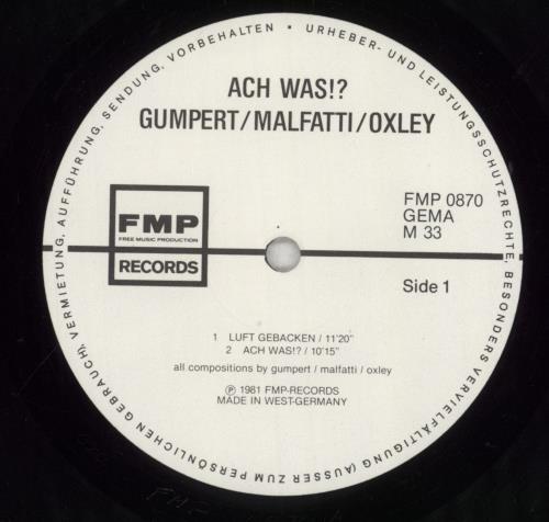 Tony Oxley Ach Was!? vinyl LP album (LP record) German TOXLPAC856091